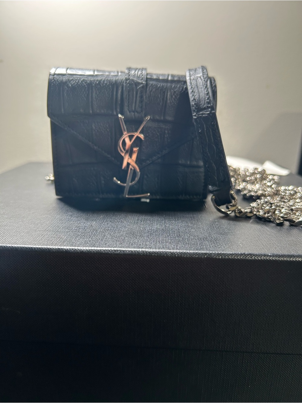 Saint Laurent Black Croc-Embossed Mini Crossbody Candy Bag